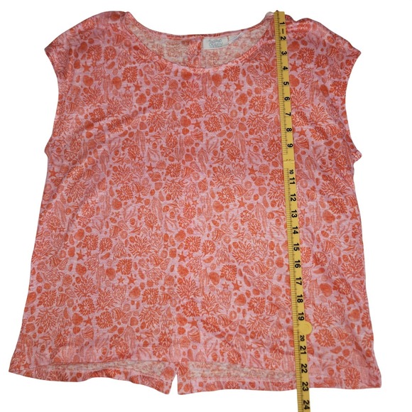 Sigrid Olsen 100 Linen Pink &‎ Orange Marine Life Short Sleeve Button Back Top L - Picture 8 of 8